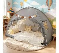 Tente de Lit pour Chambre d'enfant, Tente pour Enfants avec Sac de Transport et Fenêtre, Maison de Jeu Portable et Pliable, Intérieur et Extérieur, Facile à Assembler (Gray, 194x98x120cm)
