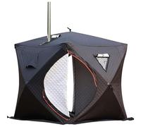 Tente de pêche d'hiver : coton épais isolé, coupe-vent, ouverture rapide, tente de sauna pour la pêche par temps froid (noir + bouche de cheminée)