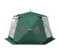 Tente de pêche sur glace, abri d'hiver hexagonal pour 3 à 8 personnes, avec grille d'aération de poêle, grandes fenêtres, tapis de glace antidérapant, convient pour les aventures d'hiver