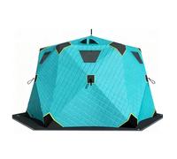 Tente de pêche sur glace, abri pop-up hexagonal isolé 420D avec cric de poêle, design portable coupe-vent style moyeu pour 6 à 8 personnes, sac de transport inclus