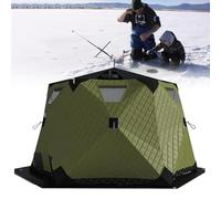 Tente de pêche sur glace, abri pop-up isolé pour 6 à 10 adultes, tissu coupe-vent 420D, comprend un cric de poêle, un sac de transport portable, des ancres de glace, un espace intérieur de 7 m²