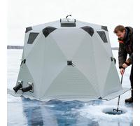 Tente de pêche sur glace avec cric de poêle, chaleur double couche, 4 fenêtres, 2 aérations, double porte zippée, sac de transport, tente chaude pour 6 à 8 personnes, système Ice Shanty