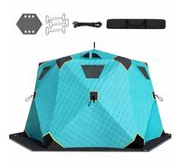 Tente de pêche sur glace avec tapis épais et sac de rangement, déploiement automatique, compacte une fois pliée, tente de pêche sur glace isolée pour 6 à 8 personnes, bidon de glace avec cric de poêle