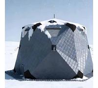 Tente de pêche sur glace avec tapis épais et sac de rangement, déploiement automatique, compacte une fois pliée, tente de pêche sur glace isolée pour 6 à 8 personnes, bidon de glace avec cric de poêle