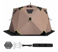 Tente de pêche sur glace avec tapis épais et sac de rangement, déploiement automatique, compacte une fois pliée, tente de pêche sur glace isolée pour 6 à 8 personnes, bidon de glace avec cric de poêle