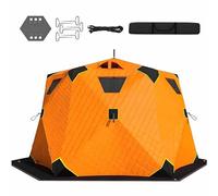 Tente de pêche sur glace avec tapis épais et sac de rangement, déploiement automatique, compacte une fois pliée, tente de pêche sur glace isolée pour 6 à 8 personnes, bidon de glace avec cric de poêle