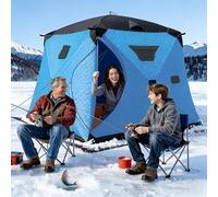 Tente de pêche sur glace, bidon isolé portable pour 6 à 8 personnes, cabane pop-up résistante aux intempéries avec fenêtres en PVC transparent, ancres et cordes pour les aventures d'hiver