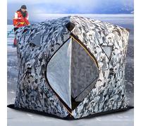 Tente De Pêche Sur Glace D'hiver Escamotable Pour 3-8 Personnes, Abri De Pêche Sur Glace Avec Trou De Cheminée, Grande Cabane De Glace Thermique 4 Côtés, Portable Isolée, Avec Sac De Transport