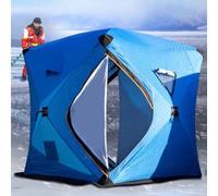 Tente De Pêche Sur Glace D'hiver Escamotable Pour 3-8 Personnes, Abri De Pêche Sur Glace Avec Trou De Cheminée, Grande Cabane De Glace Thermique 4 Côtés, Portable Isolée, Avec Sac De Transport