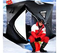 Tente De Pêche Sur Glace D'hiver Escamotable Pour 3-8 Personnes, Abri De Pêche Sur Glace Avec Trou De Cheminée, Grande Cabane De Glace Thermique 4 Côtés, Portable Isolée, Avec Sac De Transport