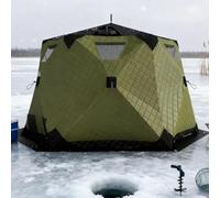 Tente de pêche sur Glace instantanée à déploiement instantané, abri Hexagonal isolé et Coupe-Vent en Tissu 420D pour 5 à 6 Personnes, cabane de pêche Portable avec Plancher pour poêle Green