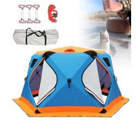 Tente De Pêche sur Glace Isolée,Abri De Glace Hexagonal for 6 À 8 Personnes | Grande Cabane De Glace Avec Ouverture De Cheminée, Coupe-vent/résistant À La Neige, Pliable For Le Rangement, For Le Camping