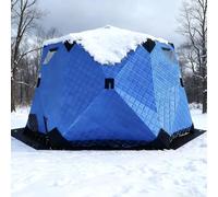 Tente de pêche sur glace isolée, abri portable et pliable pour la pêche sur glace, avec ancrages, cordes et sac de transport inclus, idéale pour le camping et la pêche sur neige par temps froid Blue