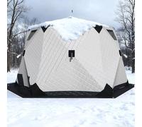 Tente de pêche sur glace isolée, abri portable et pliable pour la pêche sur glace, avec ancrages, cordes et sac de transport inclus, idéale pour le camping et la pêche sur neige par temps froid White