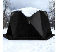 Tente de pêche sur glace isolée, abri portable et pliable pour la pêche sur glace, avec ancrages, cordes et sac de transport inclus, idéale pour le camping et la pêche sur neige par temps froid Black