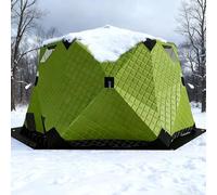 Tente de pêche sur glace isolée, abri portable et pliable pour la pêche sur glace, avec ancrages, cordes et sac de transport inclus, idéale pour le camping et la pêche sur neige par temps froid Green