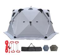 Tente de pêche sur glace isolée avec cric de poêle, tissu Oxford 210D, abri toutes saisons avec sol, tapis, fenêtres panoramiques