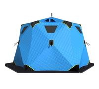 Tente de pêche sur glace isolée avec cric et plancher - Abri hexagonal coupe-vent pour 6 à 7 personnes, pêche à l'igloo en plein air