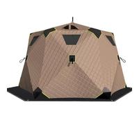 Tente de pêche sur glace isolée avec cric et plancher - Abri hexagonal coupe-vent pour 6 à 7 personnes, pêche à l'igloo en plein air