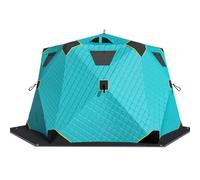 Tente de pêche sur glace isolée avec cric et plancher - Abri hexagonal coupe-vent pour 6 à 7 personnes, pêche à l'igloo en plein air