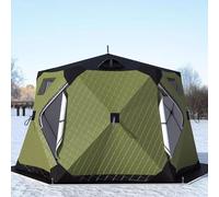 Tente de pêche sur glace portable, abri de glace isolé style moyeu pour la pêche d'hiver, Oxford imperméable, grande zone de pêche avec ancrages et sac de transport