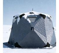 Tente de pêche sur glace pour 3 à 5 personnes, matériau isolé coupe-vent 420D, design pop-up avec ouverture de cheminée, équipement pliable compact inclus