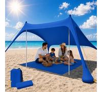 Tente de Plage, abri Solaire UPF50+ avec Tapis de Plage, 6.5x6.5FT, Facile à Monter, avec Sac de Transport et Cordes Coupe-Vent, pour Camping, pêche, Jardin et Pique-niques, Bleu foncé