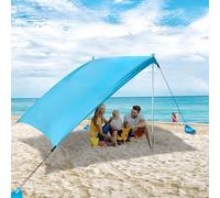 Tente de Plage Anti UV UPF50+, AKLIFFE 2.1m x 2.1m Sunshade portative d'auvent avec 2 Pièces Poteaux en Aluminium, 4 ancrages de Sac de Sable, Abri Extérieur pour la Plage, Camping ou Pique-Niques