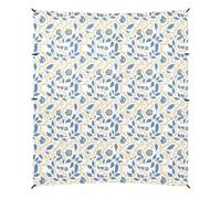 Tente de plage pliable avec feuilles de fleurs bleues et dorées UPF50+ Protection solaire étanche portable avec poteaux robustes, sacs de sable et pelle pour jardin, prairie, parc
