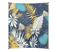 Tente de plage pliable de style tropical avec motif feuilles jaunes et bleues UPF50+ Protection imperméable avec sacs de sable, pelle à sable, poteaux pour jardin et camping