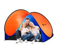 Tente de plage SPRINGOS® Pop Up avec plancher - Bleu+Orange - 200x120 cm - Automatique - Sac de transport