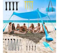 Tente de plage, Tente de plage multicolore, plusieurs tailles, sacs de sable, piquets de pelle, poteaux, abri solaire extérieur(A Blue,200 * 210 * 150CM)