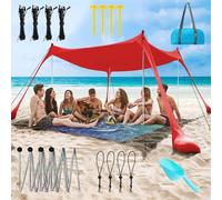 Tente de plage, Tente de plage multicolore, plusieurs tailles, sacs de sable, piquets de pelle, poteaux, abri solaire extérieur(B Red,300 * 300 * 200CM)