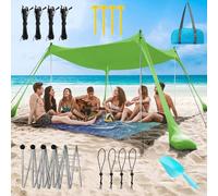 Tente de plage, Tente de plage multicolore, plusieurs tailles, sacs de sable, piquets de pelle, poteaux, abri solaire extérieur(C Green,200 * 210 * 150CM)