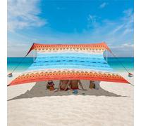 Tente de plage, voile d'ombrage UPF 50+, portable, 3 x 3 m, pour camping, plage, protection solaire, plage avec sacs de sable, barres, piquets et cordes à vent pour l'extérieur, le jardin, le