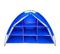 Tente de rangement extérieure, armoire de camping à 9 compartiments avec poteau de support en fibre de verre, étagères de rangement pliables et portables for chaussures et équipement (bleu)(Blue)