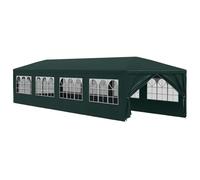 Tente de réception 3 x 12 m, verte, avec panneaux latéraux et fenêtres, tonnelle de jardin en polyéthylène, imperméable et résistante aux UV, avec cadre en acier robuste pour des chapiteaux stables