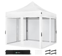 VONROC Tente de Réception Easy-Up 3x3 m - Pliable - Imperméable - Kit 4 Parois Latérales en Moustiquaire - Modulable - Armature en Acier - Protection UV 50+ - Sac de Rangement Inclus - Blanc