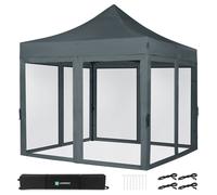 Tente de réception - 3x3 m - Premium Easy-Up Tente de réception | Set incl. parois latérales en moustiquaire - Grise