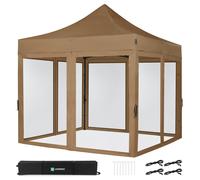 Tente de réception - 3x3 m - Premium Easy-Up Tente de réception | Set incl. parois latérales en moustiquaire - Beige