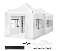 Tente de réception - 6 x 3 m - Tente de réception Premium Easy-Up | Ensemble comprenant 2 tentes, des parois latérales et un kit de raccordement - Blanc