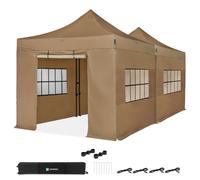 Tente de réception - 6 x 3 m - Tente de réception Premium Easy-Up | Ensemble comprenant 2 tentes, des parois latérales et un kit de raccordement - Beige