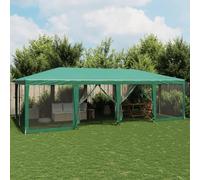 Tente de réception 8 x 4 m, vert, tissu HDPE imperméable, structure en fer robuste, 12 panneaux latéraux en maille avec fermeture éclair, tonnelle d'extérieur résistante aux UV pour mariage, barbecue