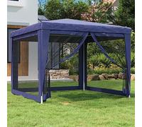 Tente de réception avec 4 parois latérales en maille - Bleu - 3 x 3 m - PEHD - Imperméable - Résistant aux UV - Cadre en fer robuste - Pour jardin, terrasse, événements en plein air, mariages, fêtes