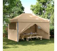 Tente de Réception Pliable, 4 Panneaux Latéraux avec Fenêtres, Toit en Tissu Oxford PVC, Chapiteau de Jardin Exterieur, pour Événements en Plein Air, Mariages, Fêtes, Beige, 410 x 279 x 315 cm