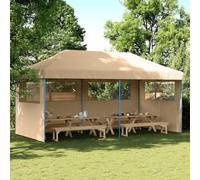 Tente de réception, pliable, 580 x 292 cm, beige, tissu Oxford imperméable avec revêtement en PVC, structure en acier robuste, gazebo d'extérieur pour jardin et terrasse