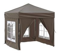 Tente de Réception Pliable avec Parois Latérales, Auvent Rétractable pour Jardin, Terrasse, Pelouse, Protection UV, 197.5x197.5x234 cm Taupe Tissu Oxford