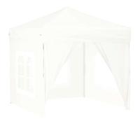 Tente de Réception Pliable avec Parois Latérales, Auvent Rétractable pour Jardin, Terrasse, Pelouse, Protection UV, 197.5x197.5x234 cm Blanc Tissu Oxford
