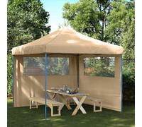 Tente de Réception Pliable,Chapiteau d'Extérieur avec 2 Panneaux Latéraux,Toit en Tissu Oxford Imperméable,Structure Acier Résistante,Tonnelle Pliante,Beige et Bleu,292 x 292 x 315 cm