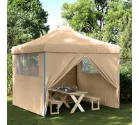 Tente de réception Pliable escamotable avec 4 parois latérales en Tissu Oxford Beige, Cadre Acier Enduit de Poudre Bleu, Dimensions 292x292x315 cm